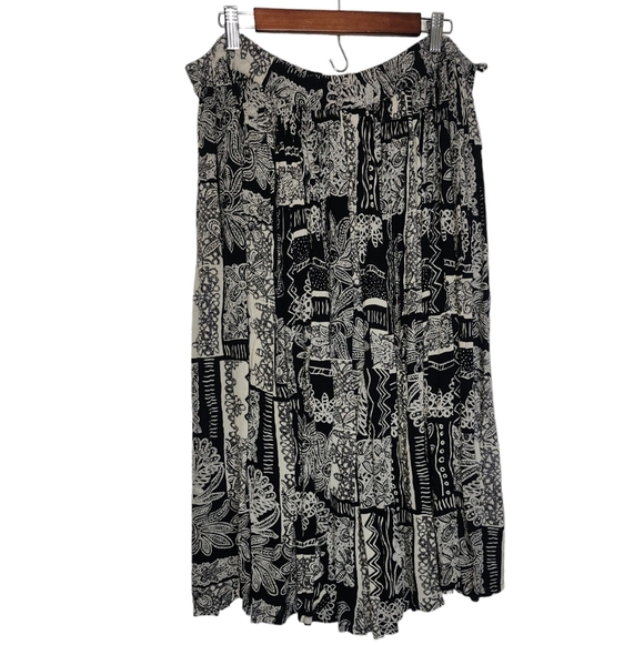 Vintage floral geometic black and white broom skirt - Picture 1 of 6